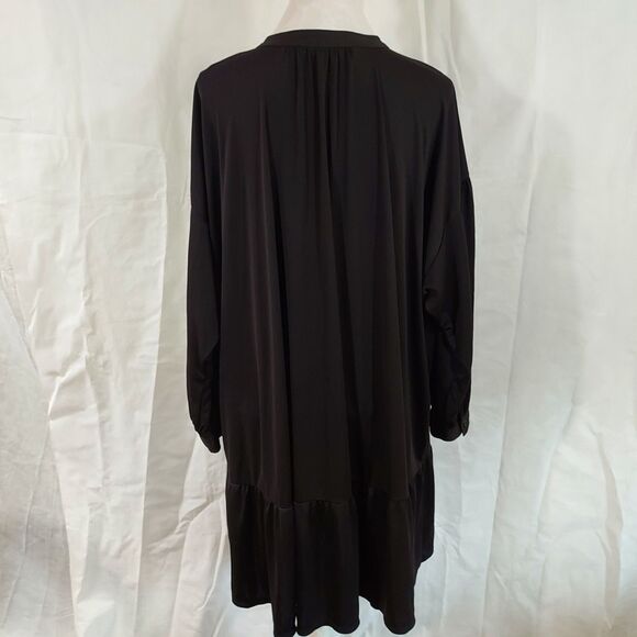 Elizabeth and James Button Front Tunic Dress Black Long Sleeve Size 2X Ruffle - Picture 8 of 14